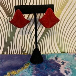 Vintage textured Red Fan-Shaped Earrings